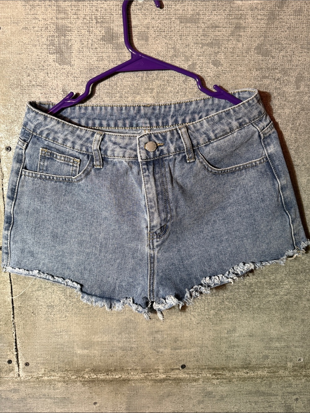 SHEIN Light Blue Frayed Denim Shorts